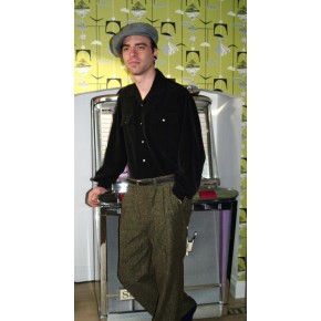 Triple Pleated Olive Fleck Trousers Triple Pleated Olive Fleck Trousers