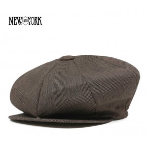 Brown Plaid Linen Baker Boy Cap Brown Plaid Linen Baker Boy Cap