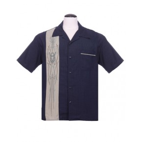 Steady - Navy Blue V8 Pinstripe Shirt Steady - Navy Blue V8 Pinstripe Shirt