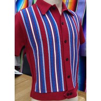 Claret/Blue Striped Knitted Shirt