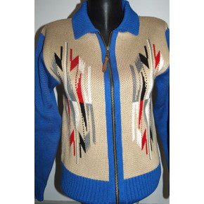 Ladies Santa Fe - Blue/Sand Knitted Zipper